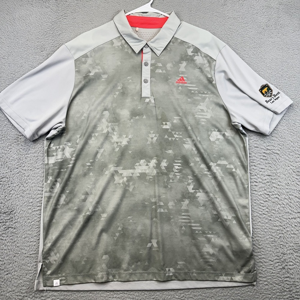 Adidas Golf Polo Shirt Bear's Best Las Vegas Mens Large Gray Geometric Pattern‎